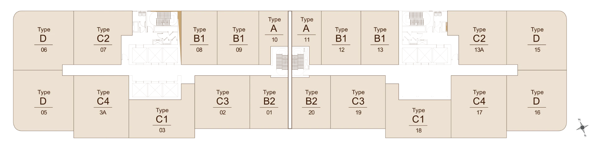 Typical floor plate at Pavilion Square Kuala Lumpur with all sixteen residences labelled